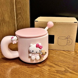 Hellokitty奶fufu马克杯礼物ins带盖勺陶瓷杯情侣可爱牛奶咖啡杯