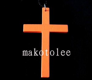 韩国项链实木长款荧光色橙色女潮时尚复古吊坠欧美十字架个性饰品