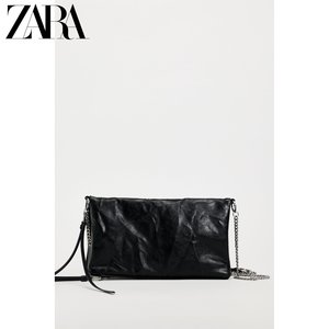 ZARA春季新品 女包 黑色迷你摇滚风皱痕效果斜挎包 6258310 800