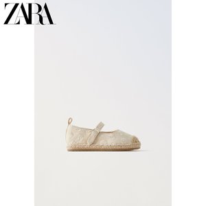 ZARA24夏季新品 儿童鞋幼童 刺绣花朵棉质芭蕾鞋 6541330 002