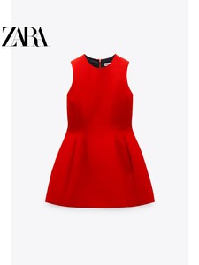 ZARA新款 女装 宽摆短版连衣裙 红裙子 有质感 红红火火