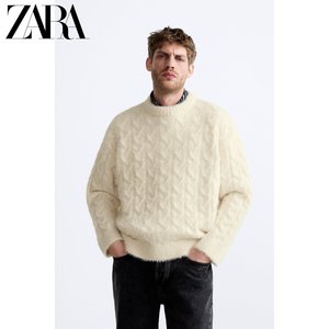 ZARA24春季新品 男装 白色编织纹理针织衫长袖毛衣 7140400 712