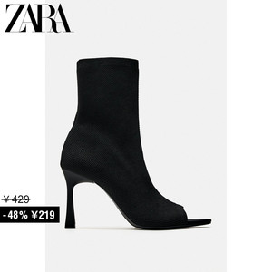 ZARA新品 特价精选 女鞋 黑色复古露趾高跟短靴 2138310 800