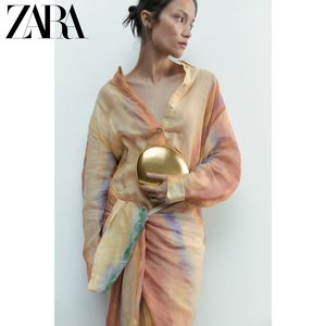 ZARA新品 女包 金色金属系盒形手拿斜挎包 6317110 254