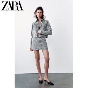 ZARA24春季新品 女装 Z1975人造珍珠牛仔夹克外套 5862065 802