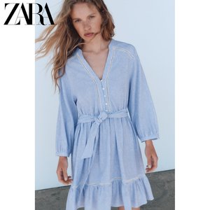 ZARA24夏季新品 女装 休闲长袖条纹通勤风连衣裙 3210788 044