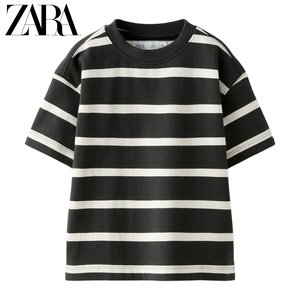 ZARA 24夏季新品 童装男童 标签饰重磅棉条纹 T 恤 0722710 093