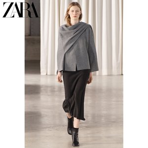 ZARA24春季新品 女装 配不对称围巾短款针织大衣外套 2756100 811