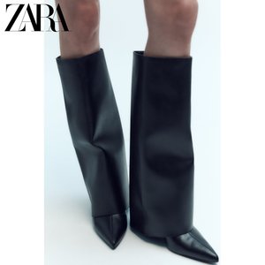 ZARA新品 女鞋 黑色高筒复古大筒围裤管靴 3019210 800