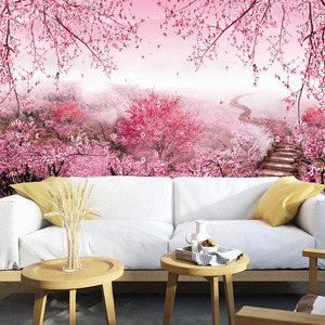 3d田园粉色三生三世十里桃花壁纸客厅卧室电视背景墙纸现代简约5D