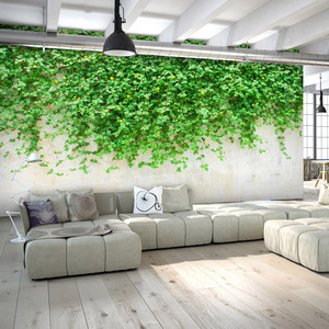 3D砖墙壁画蔓藤绿叶植物壁纸餐厅客厅电视背景墙纸欧式田园风格