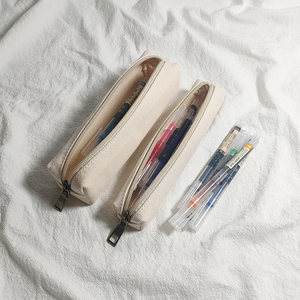 小清新简约纯色大容量学生笔袋复古帆布米白色网红学霸铅笔收纳袋