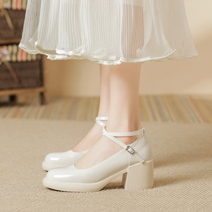 洛丽塔白色高跟鞋女法式复古粗跟玛丽珍女鞋厚底温柔新中式旗袍鞋