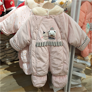 婴儿冬季超级加厚连脚连体衣外出服宝宝抱衣棉衣保暖包脚抱被年服