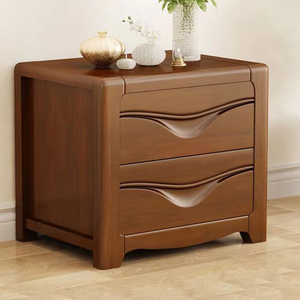 新中式实木床头柜家用卧室床边柜储物柜小型简约纯胡桃木乌金木色