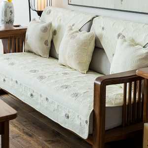全棉刺绣沙发垫布艺新中式防滑实木123套巾罩四季通用双面坐垫子