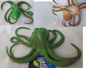 胶皮玩具 软胶捏响 大号 仿真动物模型 绿色八爪章鱼+黑蜘蛛 打包