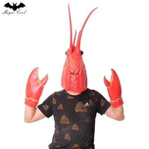 大虾龙虾头饰动物面具舞台表演螃蟹爪子cos大钳子创意乳胶手套