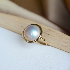 【圆梦】 日本马贝戒指18K金天然海水珍珠白色玛贝圆形送女友
