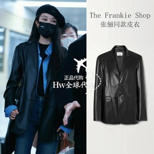 hw现货 杨幂同款the Frankie shop休闲外套 百塔新款黑皮衣西装女