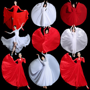 古典舞蹈演出女飘逸现代舞2024新款开场舞合唱服白色720度艺考裙