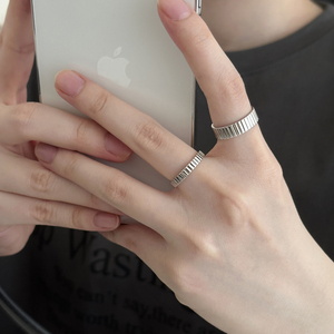 竖纹简单干净纯银戒指女小众设计高级感冷淡风金属开口食指戒指环