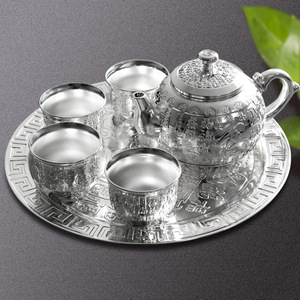 百福茶具套装银茶杯礼品999银茶壶镀银工艺品商务创意银杯银茶壶