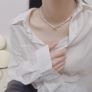 天仙佩福巴洛克13c天然珍珠项链女韩国轻奢小众复古锁骨链配饰
