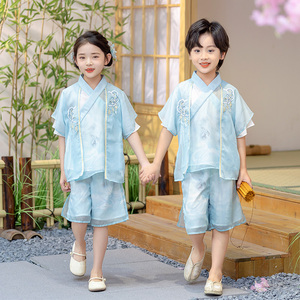 儿 童汉服夏季薄款男女 童中国风改良新中式唐装幼儿园演出服班服