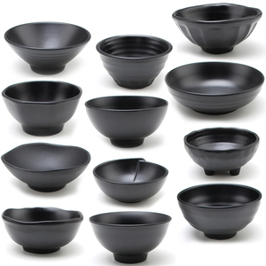 黑色仿瓷餐具韩式火锅店调料小碗商用创意日式汤碗密胺餐厅米饭碗