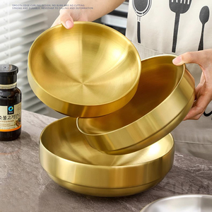 304不锈钢冷面碗双层家用螺蛳粉碗韩国金色拌饭碗沙拉碗商用餐具