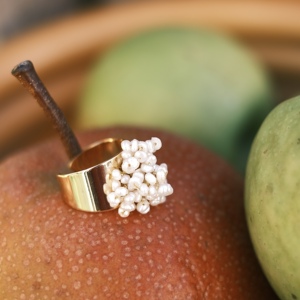 木月1996纯手工制作原创自制金色珍珠戒指钩织女款可调节戒指活口