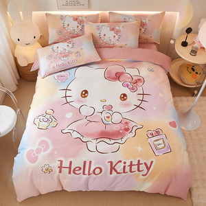 KT猫全棉四件套儿童床品套件卡通纯棉床单被套床笠女孩上下铺床