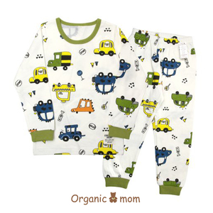 OrganicMom儿童冬季套装有机棉秋冬季小汽车长袖男家居服睡衣衣服