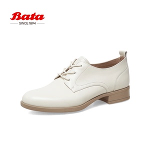 Bata/拔佳2023春新款女鞋粗跟英伦风小皮鞋通勤真皮单鞋AWG05AM3