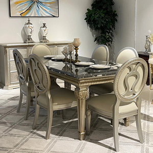 美式新品家具art筑源长方形餐台法式复古实木雕花欧式餐桌椅组合