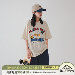 女童卡通字母印花短袖t恤夏季新款洋气韩版大童半袖时髦宽松上衣