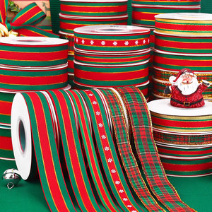 圣诞礼品包装丝带条纹绿色红绿彩带手工礼物礼盒绑带绸带缎带定制