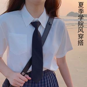 2024夏季短袖白色衬衫女生JK制服上衣领带宽松衬衣学院风小众百搭