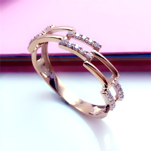 太太珠宝18K金紫金锆石几何锁链戒指时尚精致百搭帅气14K玫瑰金指
