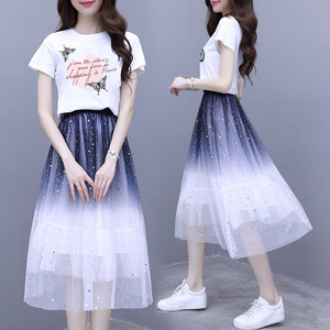 连衣裙两件套夏装2024新款初中高中学生韩版森系仙女中长网纱裙子