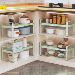 橱柜内分层架厨房收纳隔板支架多功能放碗碟台面桌面可伸缩置物架