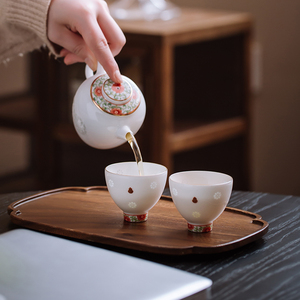 景德镇玉柏玲珑陶瓷简约白瓷套组功夫茶具双人带壶旅行茶杯祈福