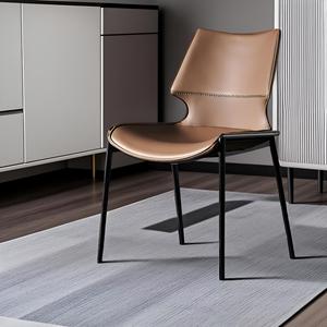 意式极简现代简约马鞍皮金属脚架简单艺术高级感岛台餐椅设计椅子