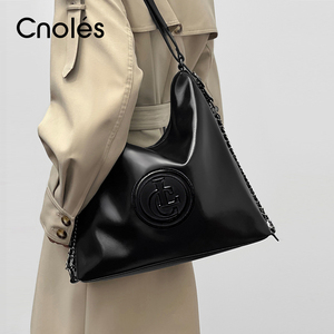 Cnoles蔻一女士2024新款秋大容量腋下包单肩软皮黑色女包通勤包包