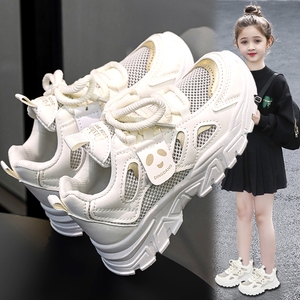 女童鞋夏季2024新款儿童单网运动鞋网面透气薄款小白鞋系鞋带女孩