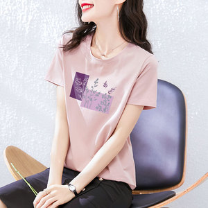 纯棉短袖t恤女装宽松韩版粉色半袖体恤衫夏装2024年新款夏季上衣