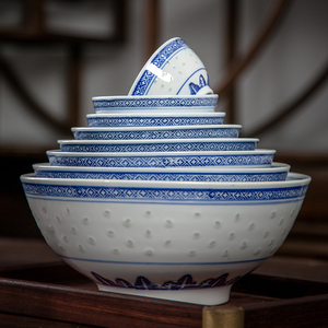 青花瓷碗家用饭碗商用碗景德镇高温釉下彩陶瓷碗老式蓝花龙纹碗