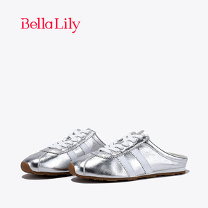 BellaLily2024春季新款外穿银色半包拖鞋女街头风板鞋懒人德训鞋