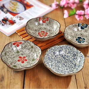 日式手绘釉下彩陶瓷餐具梅花盘碗创意家用菜盘子花型奇形碟子深盘